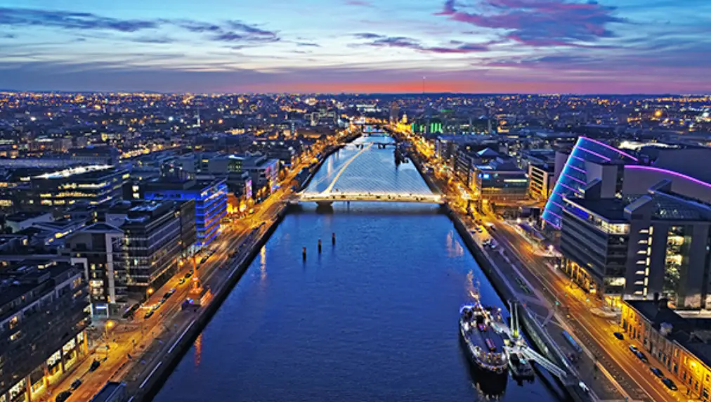 Dublin waterway with buildings on both sides