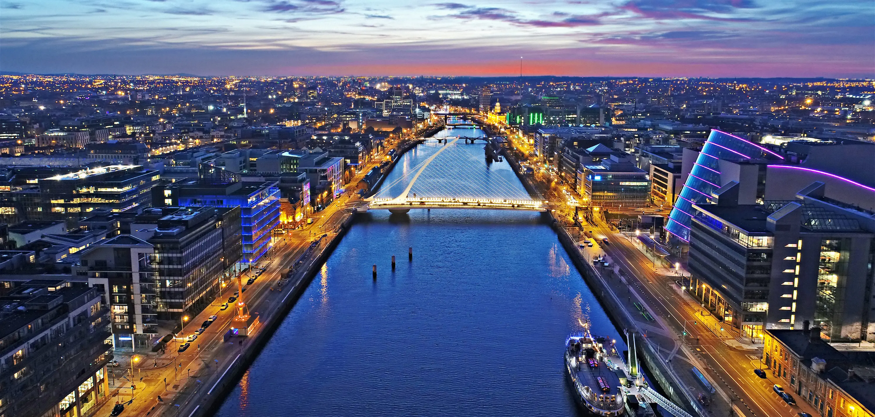 Dublin River and Bridge at Night