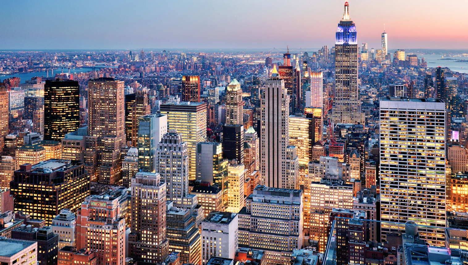 A drone shot of New York City